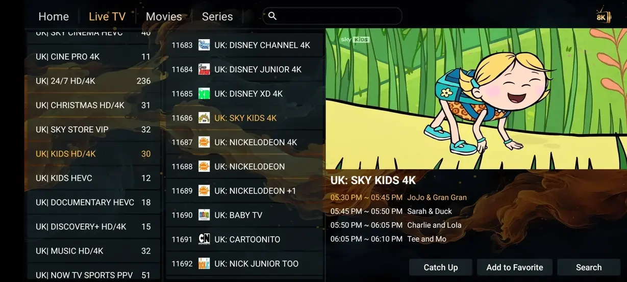 Vista previa de app IPTV 8
