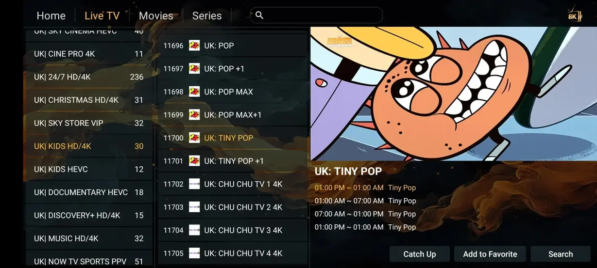 Vista previa de app IPTV 9